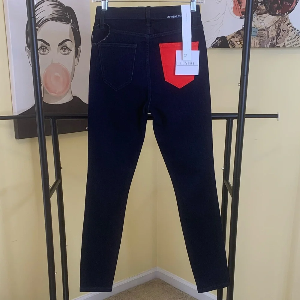 NWT CURRENT/ELLIOTT Ultra High Waist Skinny Jeans, Dark Blue w/ Red Accents, 26 - Picture 12 of 12
